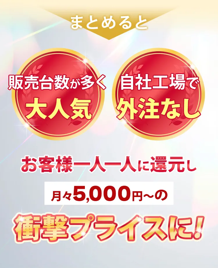 販売台数が多く大人気 自社工場で外注なし