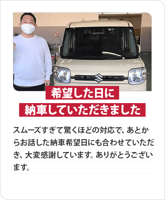 希望した日に納車していただきました