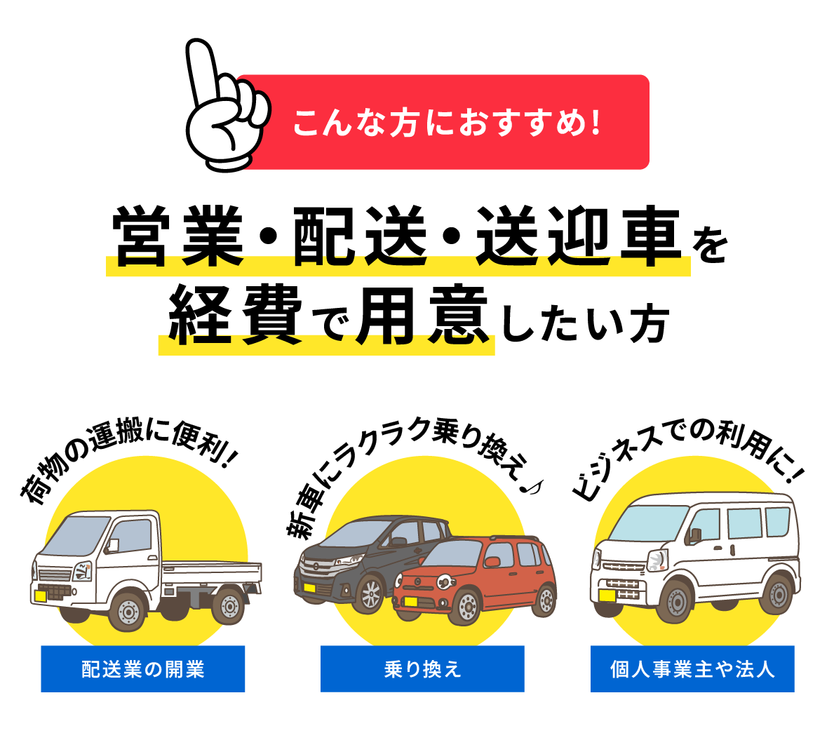 こんな方におすすめ！営業・配送・送迎車を経費で用意したい方！
