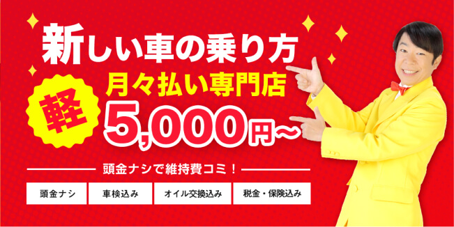 新しい車の乗り方、月々払い専門店5,000円から